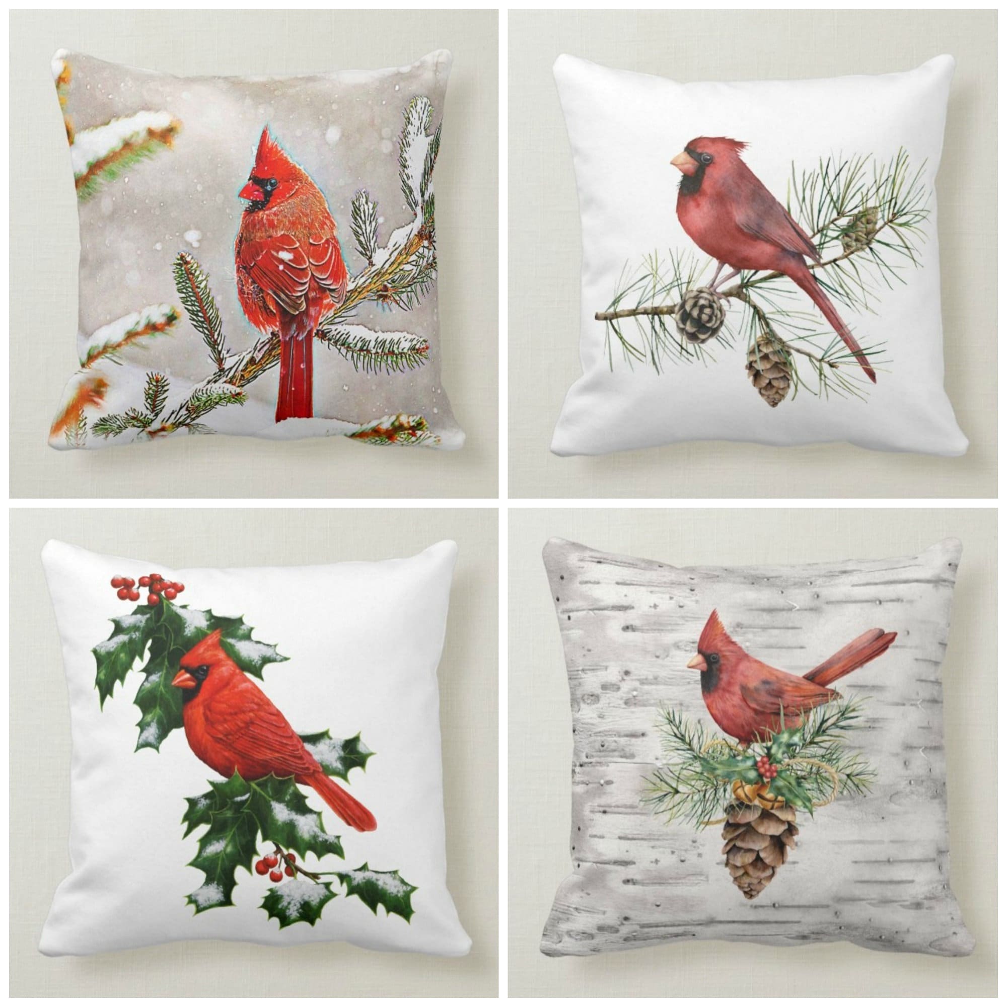Cardinal Bird, Crow and Santa Hat Pillow Top – Akasia