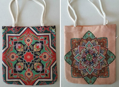 Geometric Design Shoulder Bag|Gobelin Tapestry Tote Bag|Tile Pattern Gift Handbag For Women|Woven Tapestry Fabric|Handmade Shopping Bag