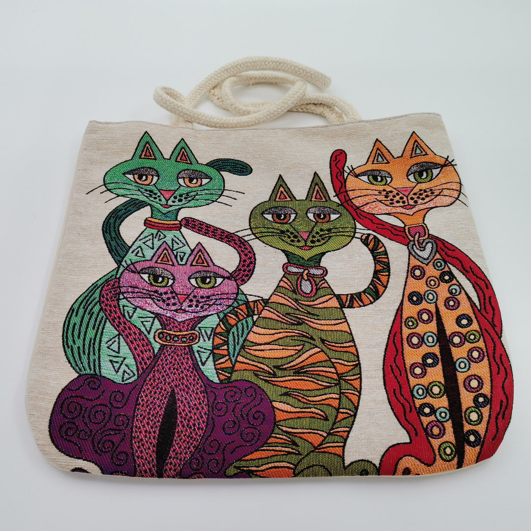 Gobelin Tapestry Shoulder Bag|Cute Cats Tapestry Bag|Gift Handbag For Her|Woven Tapestry Fabric|Cat Print Tote Bag|Cat Lover Gift For Mom