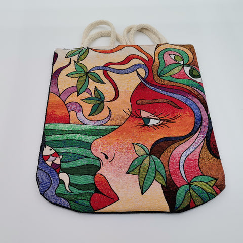 Gobelin Tapestry Shoulder Bag|Woman Face Gift Handbag For Women|Picasso Painting Fashion Bag|Woven Tapestry Fabric|Overnight Gobelin Bag