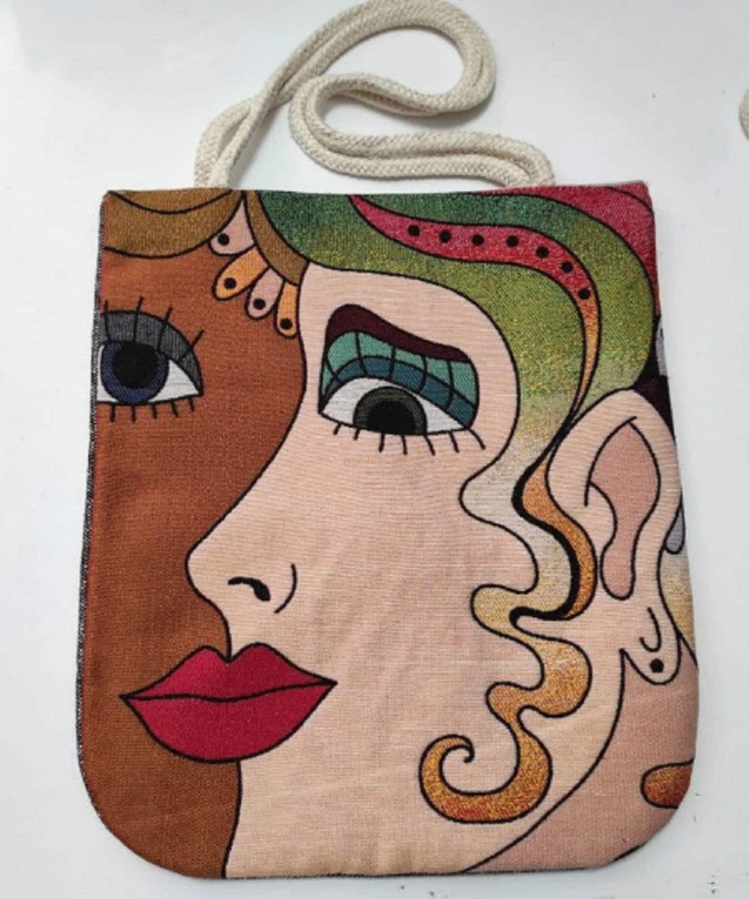 Gobelin Tapestry Shoulder Bag|Woman Face Gift Handbag For Women|Picasso Painting Fashion Bag|Woven Tapestry Fabric|Overnight Gobelin Bag