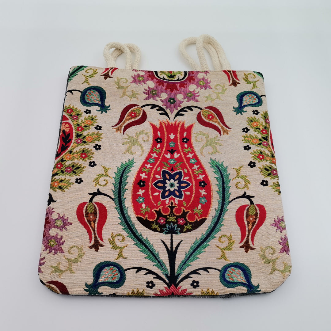 Gobelin Tapestry Shoulder Bag|Turkish Tulip Tile Pattern Handbag|Gift Handbag For Women|Woven Tapestry Fabric|Handmade Belgian Tapestry Bag