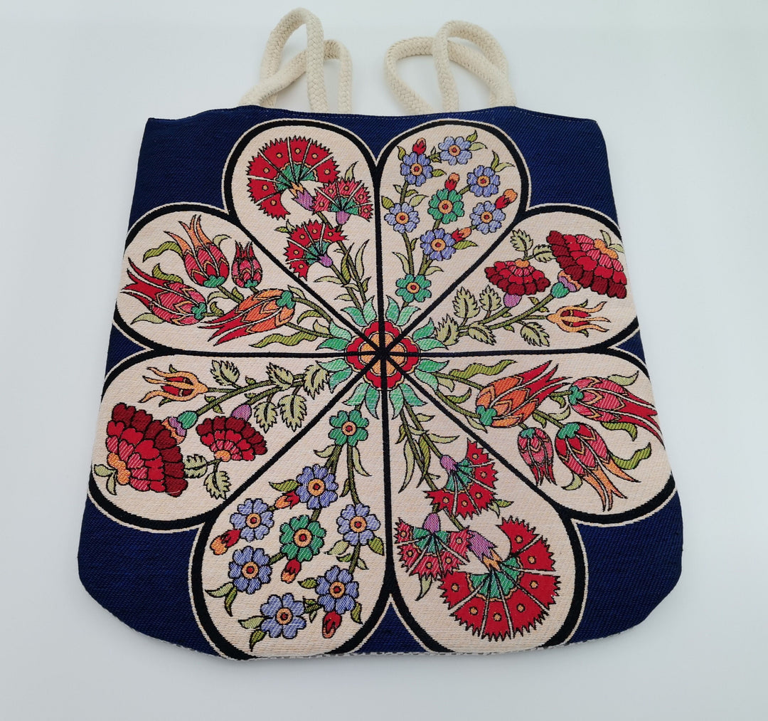 Gobelin Tapestry Shoulder Bag|Vintage Messenger Bag|Turkish Tulip Tile Pattern Handbag|Woven Tapestry Fabric|Belgian Tapestry Handmade Bag