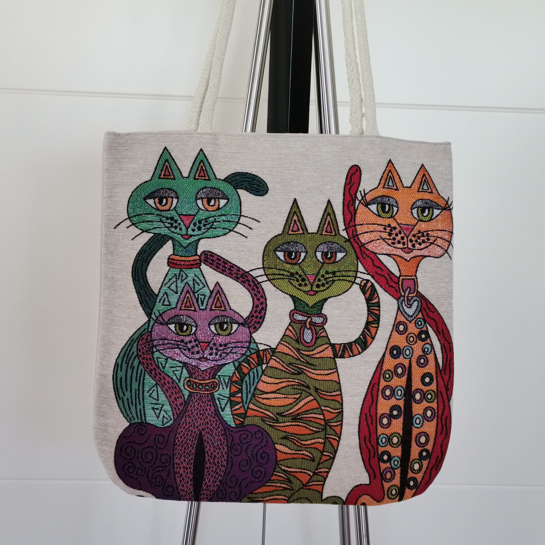 Gobelin Tapestry Shoulder Bag|Cute Cats Tapestry Bag|Gift Handbag For Her|Woven Tapestry Fabric|Cat Print Tote Bag|Cat Lover Gift For Mom