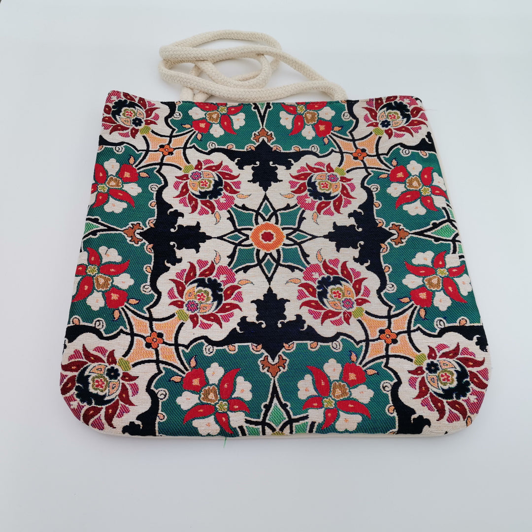 Gobelin Tapestry Shoulder Bag|Turkish Tulip Tile Pattern Bag|Gift Handbag For Women|Woven Tapestry Fabric|Belgian Tapestry Vintage Tote Bag