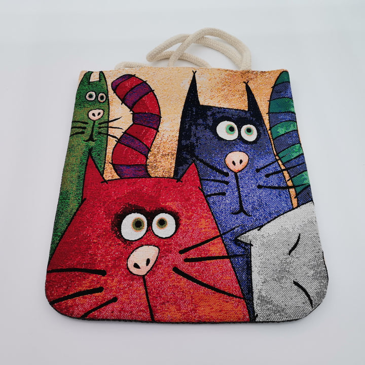 Gobelin Tapestry Shoulder Bag|Cute Cats Gift Handbag For Her|Woven Tapestry Fabric|Cat Print Tote Bag|Cat Lover Gift|Purse for Daily Use