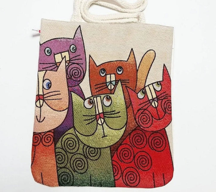 Gobelin Tapestry Shoulder Bag|Cute Cats Tapestry Bag|Gift Handbag For Her|Woven Tapestry Fabric|Cat Print Tote Bag|Cat Lover Gift For Mom