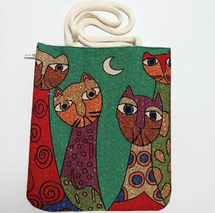 Gobelin Tapestry Shoulder Bag|Cute Cats Tapestry Bag|Gift Handbag For Her|Woven Tapestry Fabric|Cat Print Tote Bag|Cat Lover Gift For Mom