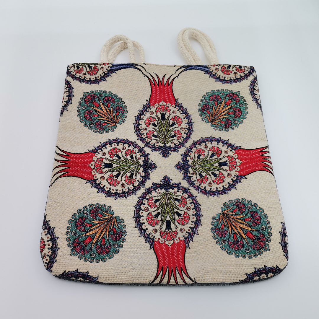 Ethnic Woven Shopping Bag|Belgian Tapestry Tote Bag|Gobelin Tapestry Shoulder Bag|Turkish Tulips Tile Pattern Bag|Gift Handbag For Women