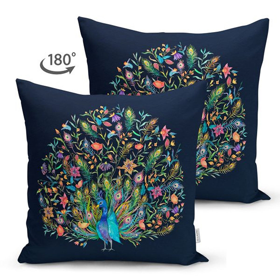 Peacock Pillow Case|Decorative Cushion Cover|Animal Print Home Decor|Housewarming Turquoise Black Cushion Case|Floral Peacock Throw Pillow