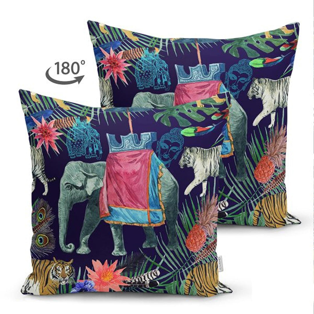 Tropical Jungle Pillow Cover|Colorful Leaves and Animals Cushion Case|Floral Wild Animals Pillowtop|Decorative Pillowcase|Summer Trend Decor