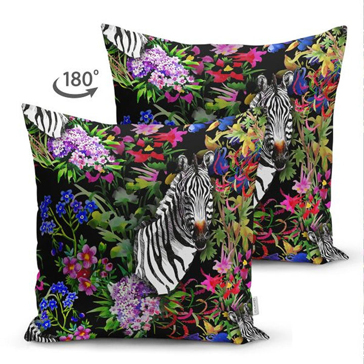 Tropical Jungle Pillow Cover|Colorful Leaves and Animals Cushion Case|Floral Wild Animals Pillowtop|Decorative Pillowcase|Summer Trend Decor