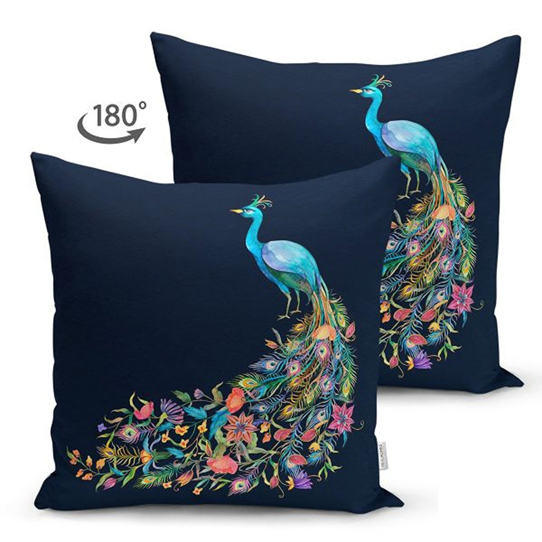 Peacock Pillow Case|Decorative Cushion Cover|Animal Print Home Decor|Housewarming Turquoise Black Cushion Case|Floral Peacock Throw Pillow