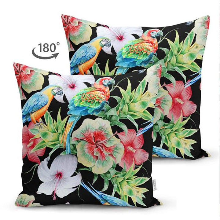 Tropical Jungle Pillow Cover|Colorful Leaves and Animals Cushion Case|Floral Wild Animals Pillowtop|Decorative Pillowcase|Summer Trend Decor