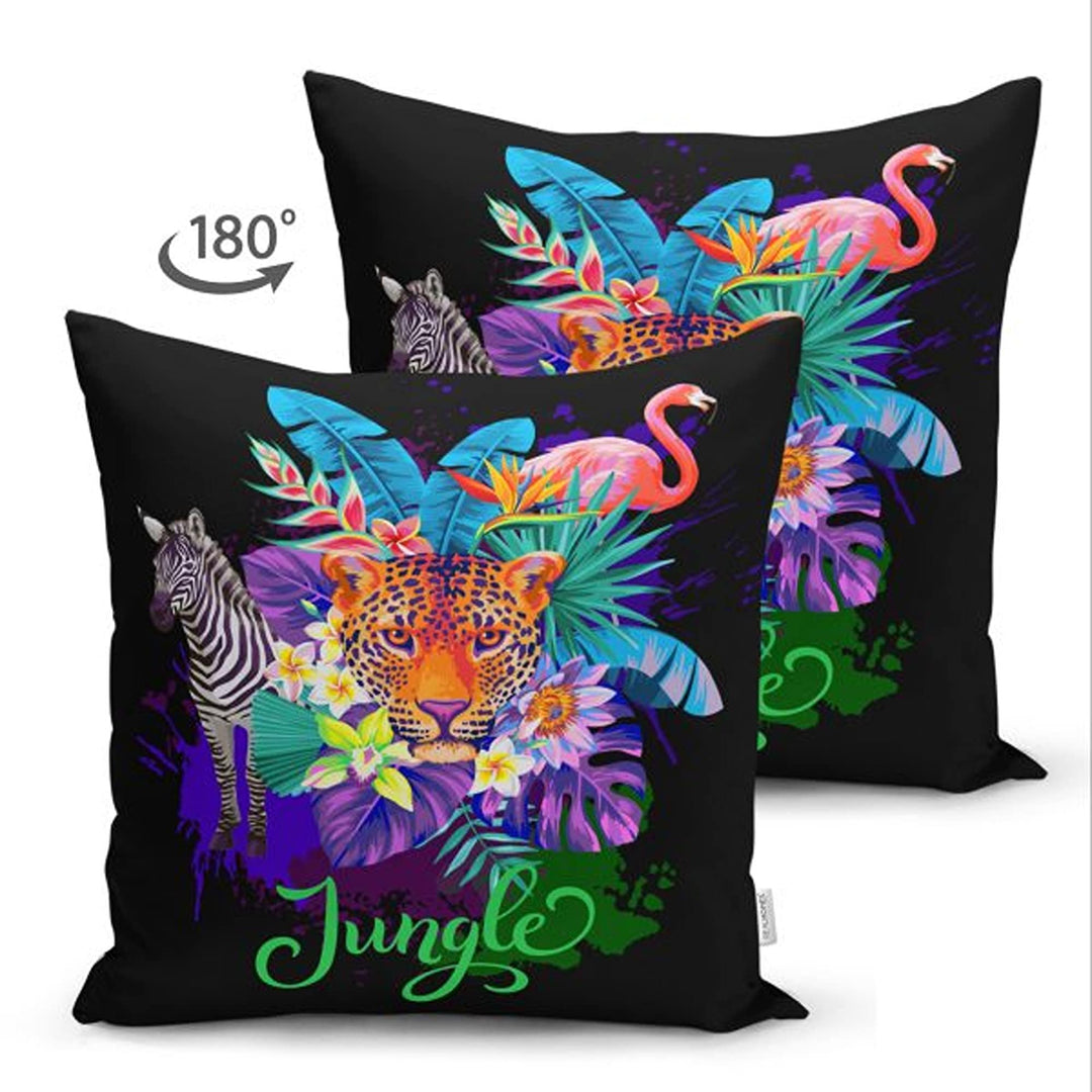 Tropical Jungle Pillow Cover|Colorful Leaves and Animals Cushion Case|Floral Wild Animals Pillowtop|Decorative Pillowcase|Summer Trend Decor