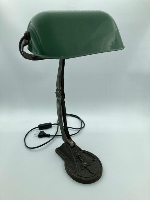 Vintage Banker Style Office Light|Green Banker Lamp Art Nouveau Table Lamp|Solid Brass Bankers Lamp|Cool Retro Student Lamp|Man Cave Gift