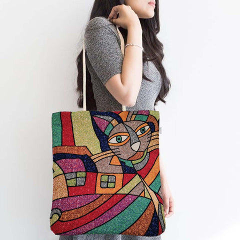 Gobelin Tapestry Shoulder Bag|Cute Cats Gift Handbag For Her|Woven Tapestry Fabric|Cat Print Tote Bag|Cat Lover Gift|Purse for Daily Use