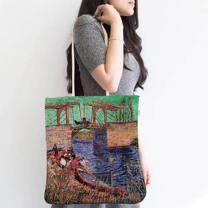 Gobelin Tapestry Shoulder Bag|Gift Handbag For Women|Van Gogh Langlois Bridge, Starry Night Bag|Handmade Bag|Overnight Gobelin Bag|Woven Bag