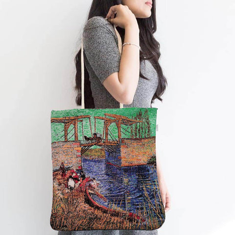 Gobelin Tapestry Shoulder Bag|Gift Handbag For Women|Van Gogh Langlois Bridge, Starry Night Bag|Handmade Bag|Overnight Gobelin Bag|Woven Bag