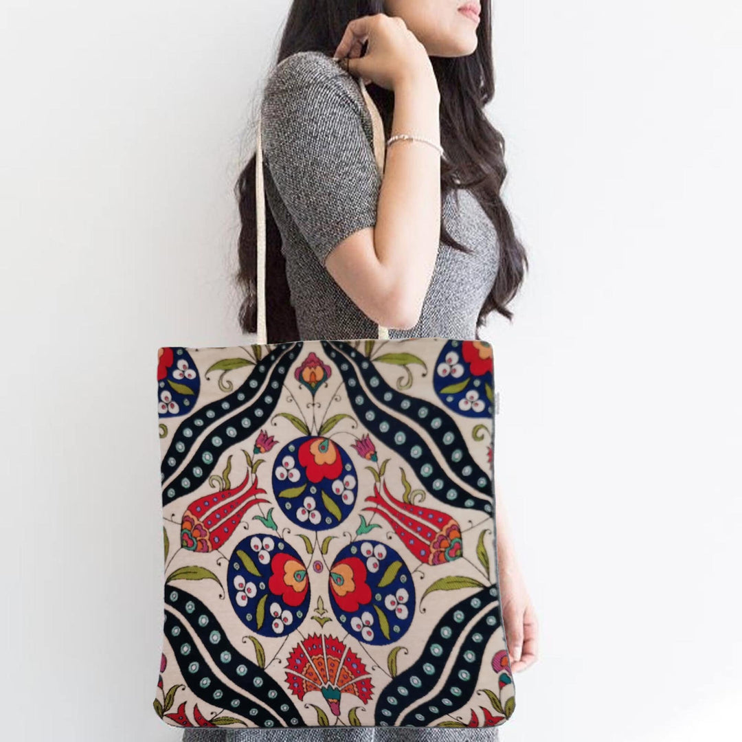 Turkish Traditional Tiles Pattern Tote Bag|Gobelin Tapestry Shoulder Bag|Belgium Tapestry Bag|Gift Handbag For Women|Southwestern Fabric