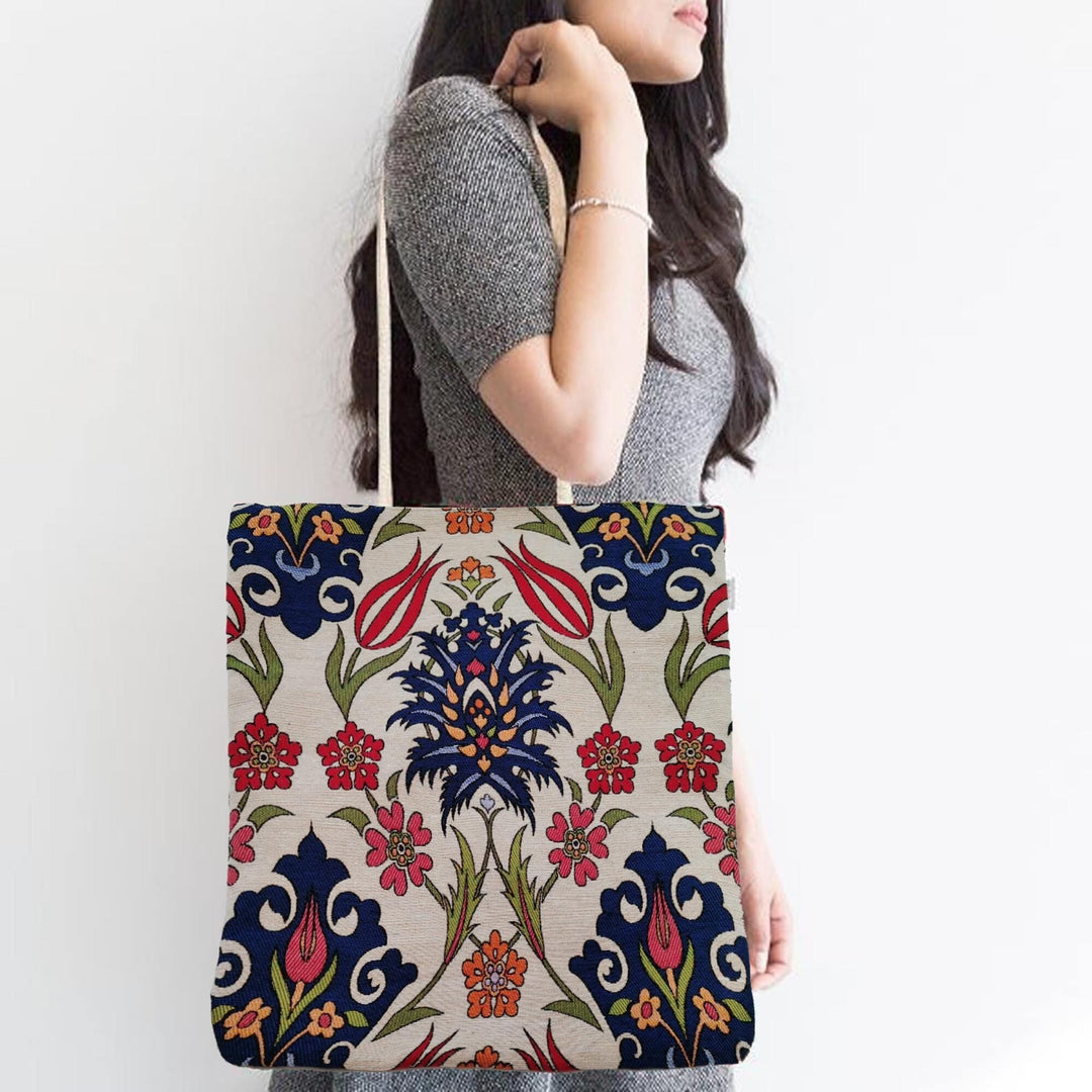 Turkish Traditional Tiles Pattern Tote Bag|Gobelin Tapestry Shoulder Bag|Belgium Tapestry Bag|Gift Handbag For Women|Southwestern Fabric