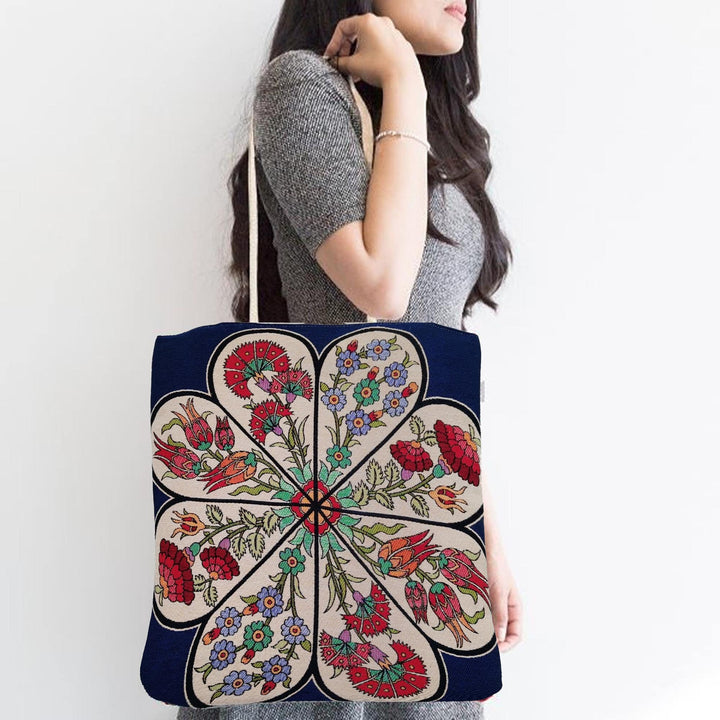 Gobelin Tapestry Shoulder Bag|Vintage Messenger Bag|Turkish Tulip Tile Pattern Handbag|Woven Tapestry Fabric|Belgian Tapestry Handmade Bag