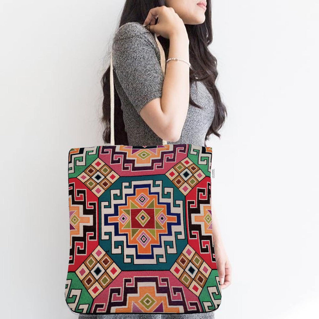 Woven Tapestry Fabric Bag|Gobelin Tapestry Shoulder Bag|Rug Design Gift Handbag For Women|Ethnic Vintage Carpet Bag|Authentic Kilim Tote Bag