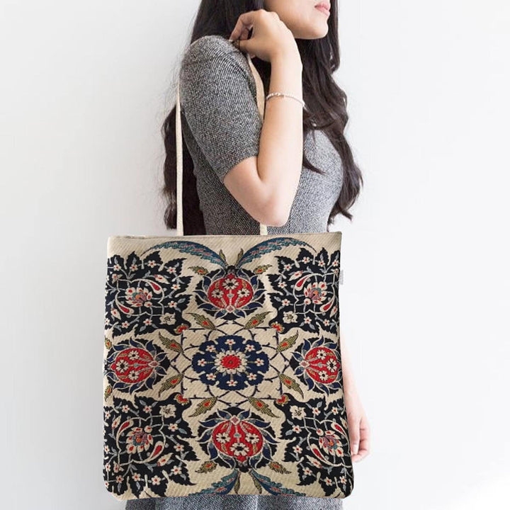 Gobelin Tapestry Shoulder Bag|Turkish Tulip Tile Pattern Handbag|Gift Handbag For Women|Woven Tapestry Fabric|Handmade Belgian Tapestry Bag