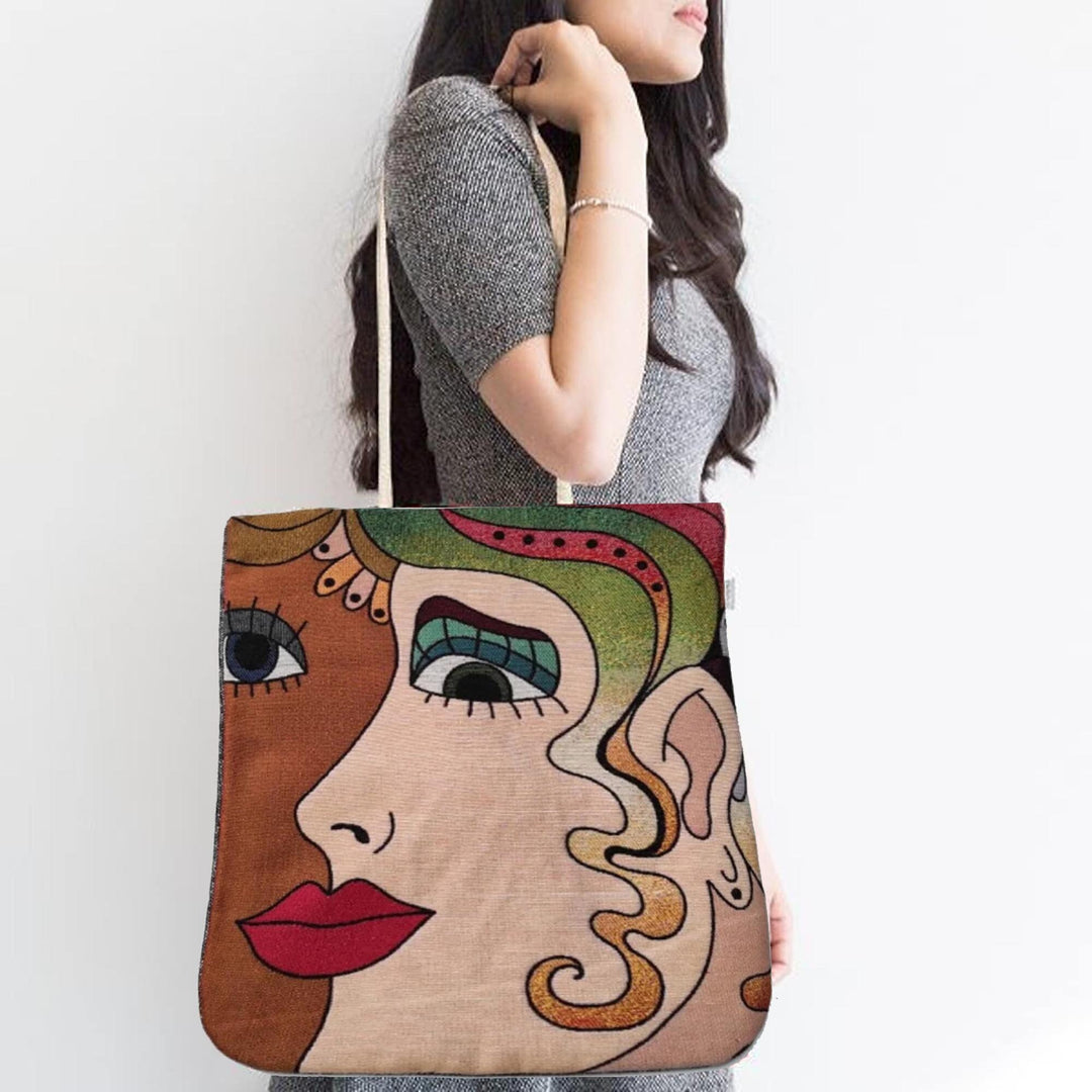 Gobelin Tapestry Shoulder Bag|Woman Face Gift Handbag For Women|Picasso Painting Fashion Bag|Woven Tapestry Fabric|Overnight Gobelin Bag