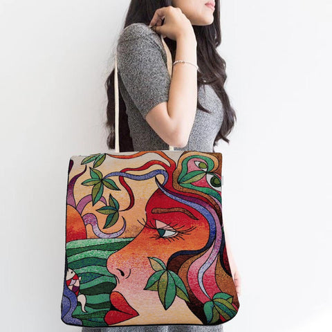 Gobelin Tapestry Shoulder Bag|Woman Face Gift Handbag For Women|Picasso Painting Fashion Bag|Woven Tapestry Fabric|Overnight Gobelin Bag