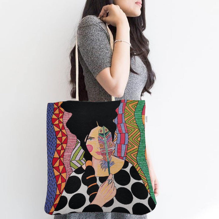 Gobelin Tapestry Shoulder Bag|Woman Pattern Shoulder Bag|Gift Handbag For Women|Woven Drawstring Bag|Ethnic Tapestry Bag|Vintage Style Bag