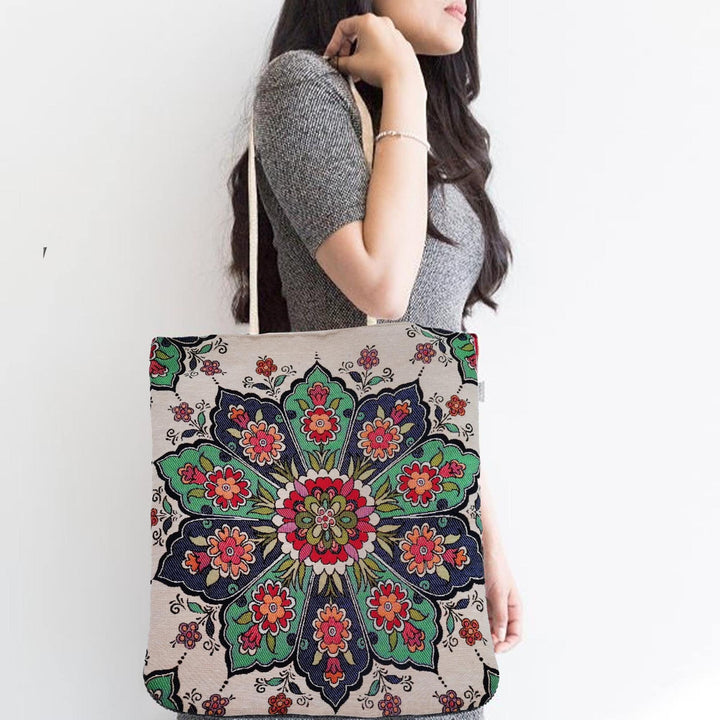 Turkish Traditional Tiles Pattern Tote Bag|Gobelin Tapestry Shoulder Bag|Belgium Tapestry Bag|Gift Handbag For Women|Southwestern Fabric