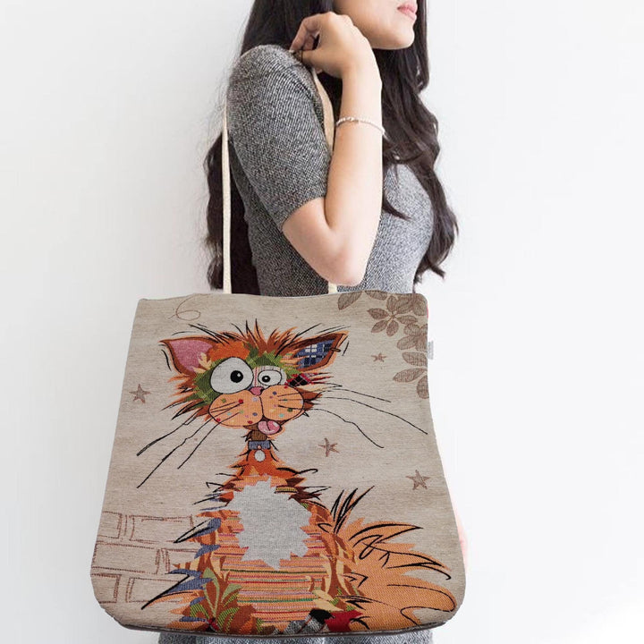 Cute Animals Print Tapestry Bag|Gobelin Shoulder Bag|Gift Handbag For Women|Woven Tapestry Fabric|Belgian Tapestry Tote Bag|Daily Use Bag