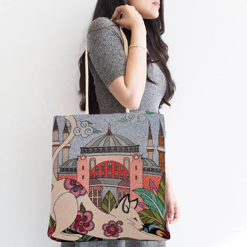 Gobelin Tapestry Shoulder Bag|Cute Animals Print Bag|Gift Handbag For Women|Woven Tapestry Fabric|Belgium Tapestry Bag|Cat Lover Gift