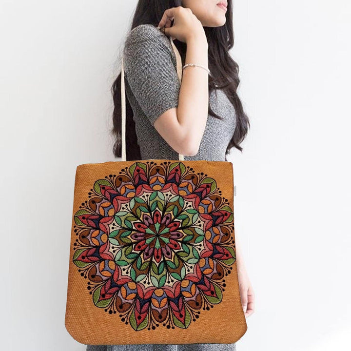 Gobelin Tapestry Shoulder Bag|Tile Pattern Gift Handbag For Women|Yin Yang Symbol Handmade Bag|Woven Tapestry Fabric|Belgian Tapestry Bag