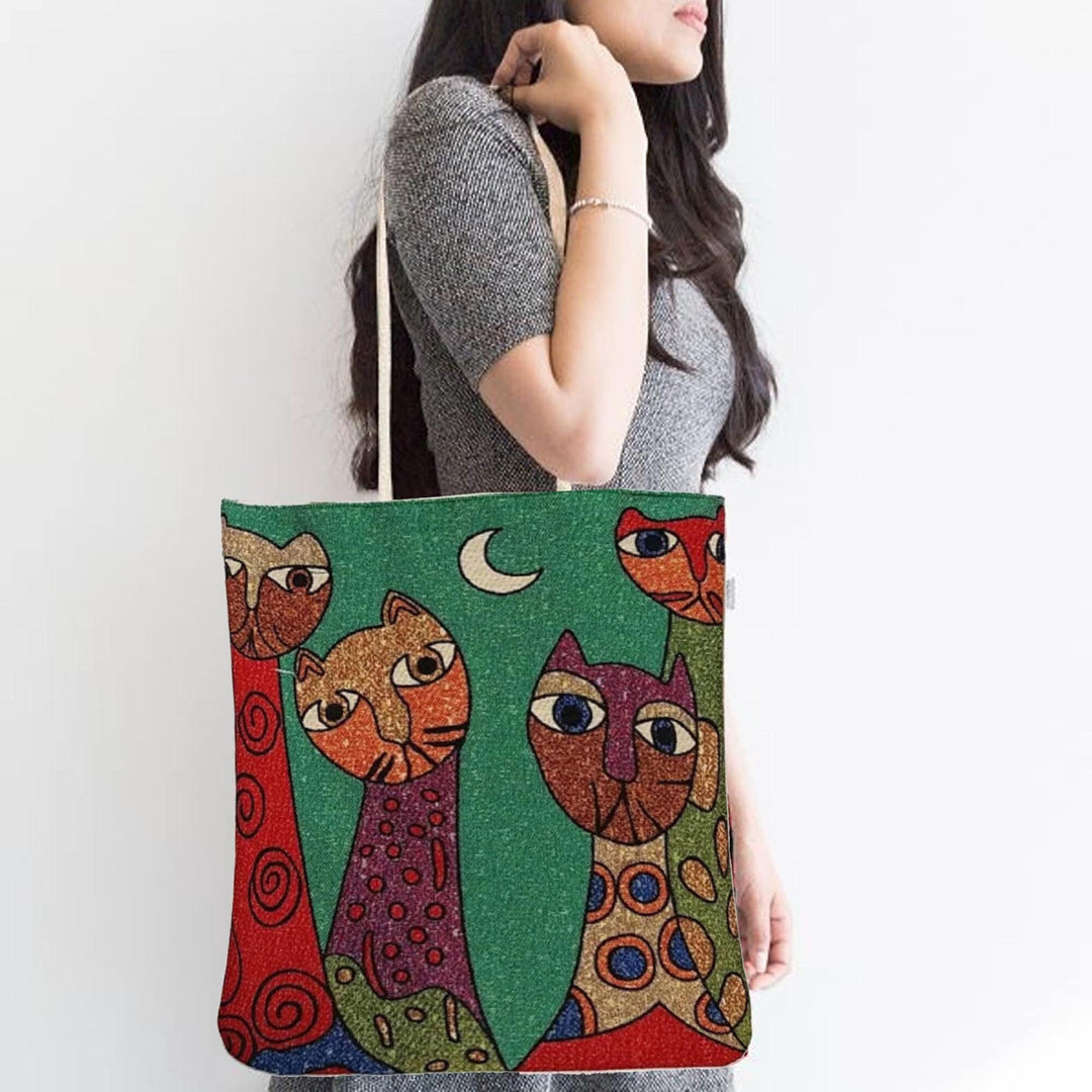 Gobelin Tapestry Shoulder Bag|Cute Cats Tapestry Bag|Gift Handbag For Her|Woven Tapestry Fabric|Cat Print Tote Bag|Cat Lover Gift For Mom