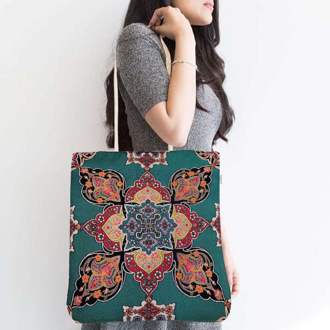 Gobelin Tapestry Shoulder Bag|Vintage Messenger Bag|Turkish Tulip Tile Pattern Handbag|Woven Tapestry Fabric|Belgian Tapestry Handmade Bag