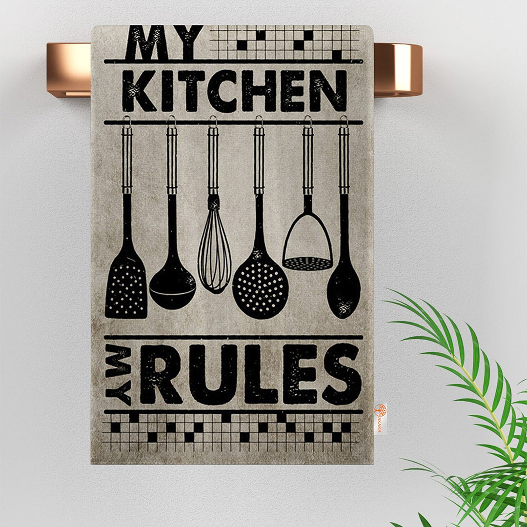 Kitchen Hand Towel|My Kitchen Rule Tea Towel|Bake Hand Towel|Fork Spoon Knife Dish Towel|Chef Kitchen Towel for Her|Housewarming Gift Decor