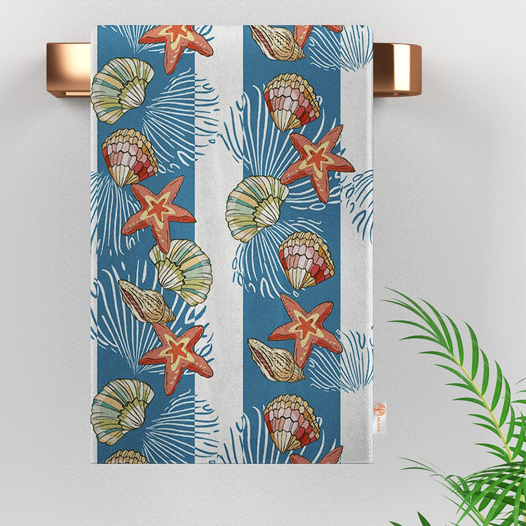 Fish Design Tea Towel|Colorful Kitchen Hand Towel|Seashell Hand Towel|Marine Dish Towel|Summer Trend Kitchen Towel for Her|Housewarming Gift