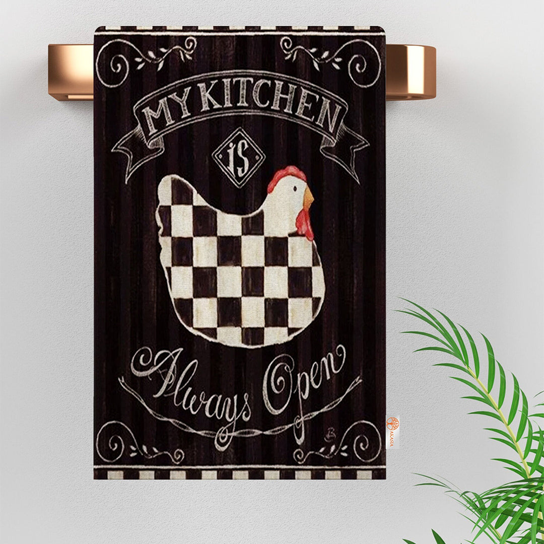 Kitchen Dish Towel|My Kitchen is Always Open|Cockerel Dishcloth|Decorative Tea Towel|All-Purpose Rag|Cleaning Cloth|Cost-Effective Rag