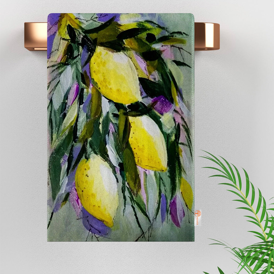 Lemons Kitchen Hand Towel|Floral Fresh Citrus Tea Towel|Lemon Tree Dish Towel|Summer Trend Lemon Dishcloth|Housewarming Gift for Her