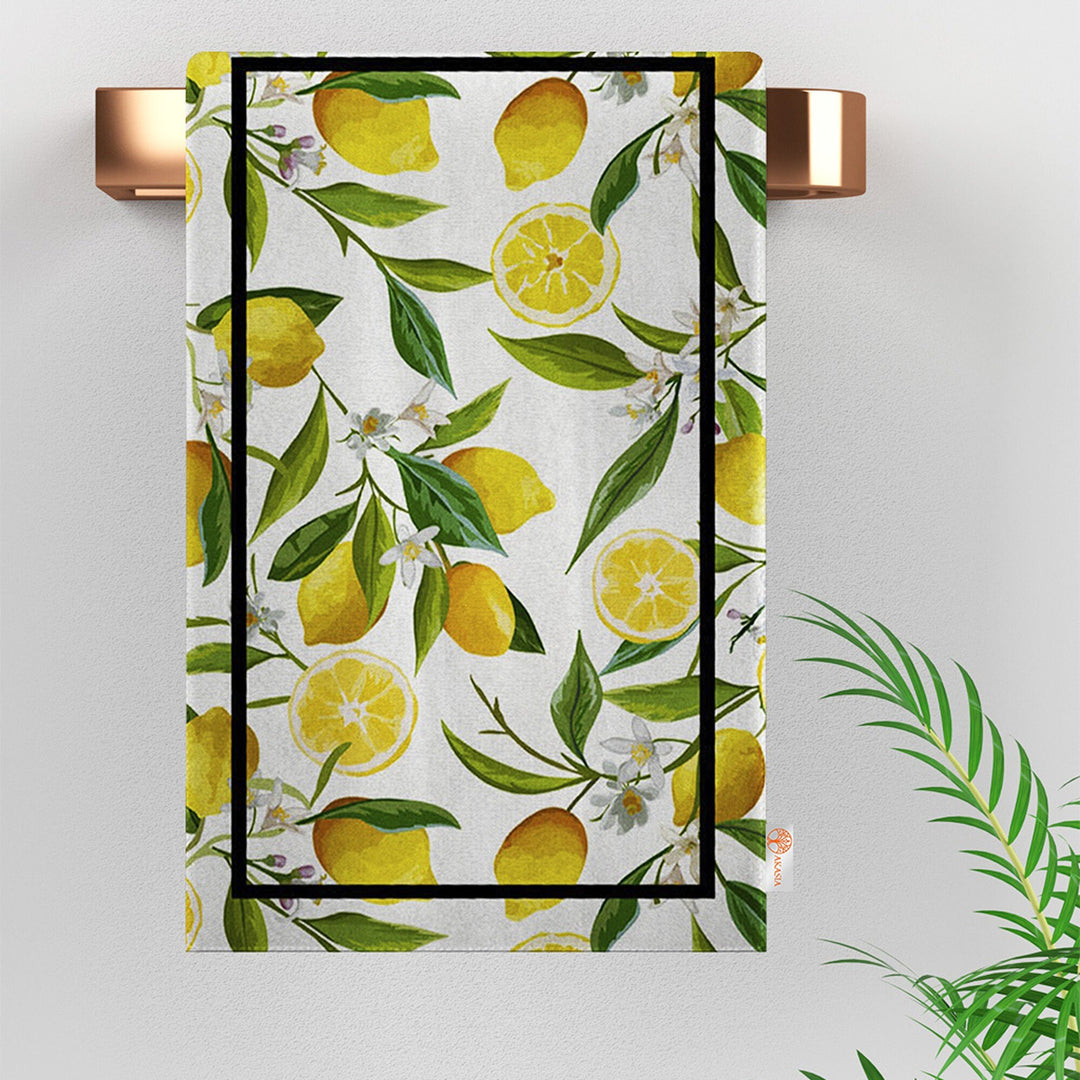 Lemon Print Towel|Eco-Friendly Rag|Fresh Citrus Towel|Kitchen Hand Towel|Cleaning Cloth|Dust Remover|Cost-Effective Rag|Farmhouse Dishcloth