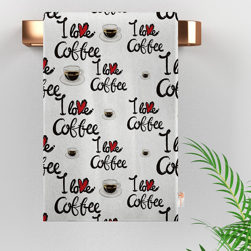 Coffee Print Towel|Eco-Friendly Rag|I Love Coffee Towel|Kitchen Hand Towel|Cleaning Cloth|Dust Remover|Cost-Effective Rag|Rustic Dishcloth