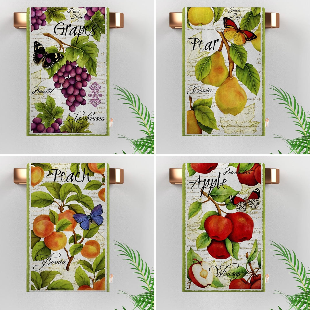 Fruit Kitchen Towel|Grape, Pear Print Towel|Peach Dishcloth|Apple Hand Towel|Eco-Friendly Rag|Dust Remover|Cleaning Cloth|Cost-Effective Rag