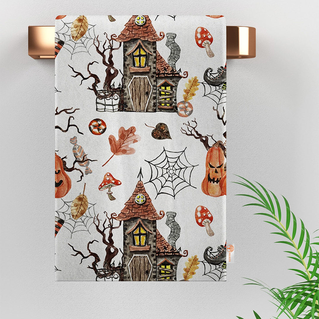 Happy Halloween Tea Towel|Carved Pumpkin Towel|Ghost Dishcloth|Haunted House Cleaning Cloth|Dust Remover|Cost-Effective Thanksgiving Towel