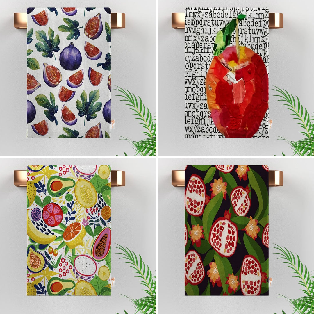 Fruit Kitchen Towel|Fig, Apple Print Towel|Floral Dishcloth|Pomegranate Tea Towel|Eco-Friendly Rag|Soft Dust Remover|Cost-Effective Rag