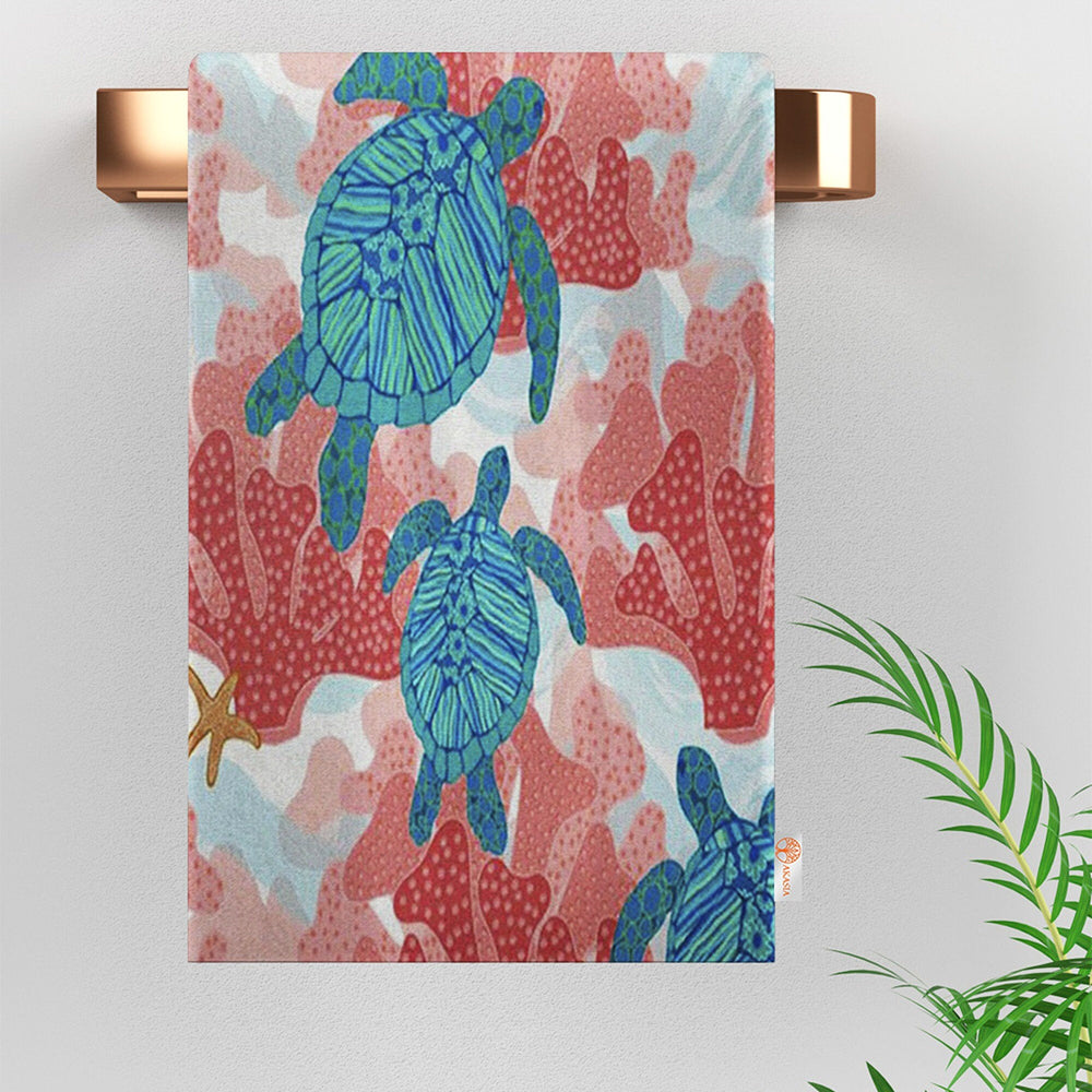 Sea Turtle Tea Towel|Fish Print Dishcloth|Nautical Hand Towel|Coral Home Decor|Summer Dish Cloth|Beach House Rag|Colorful Cost-Effective Rag