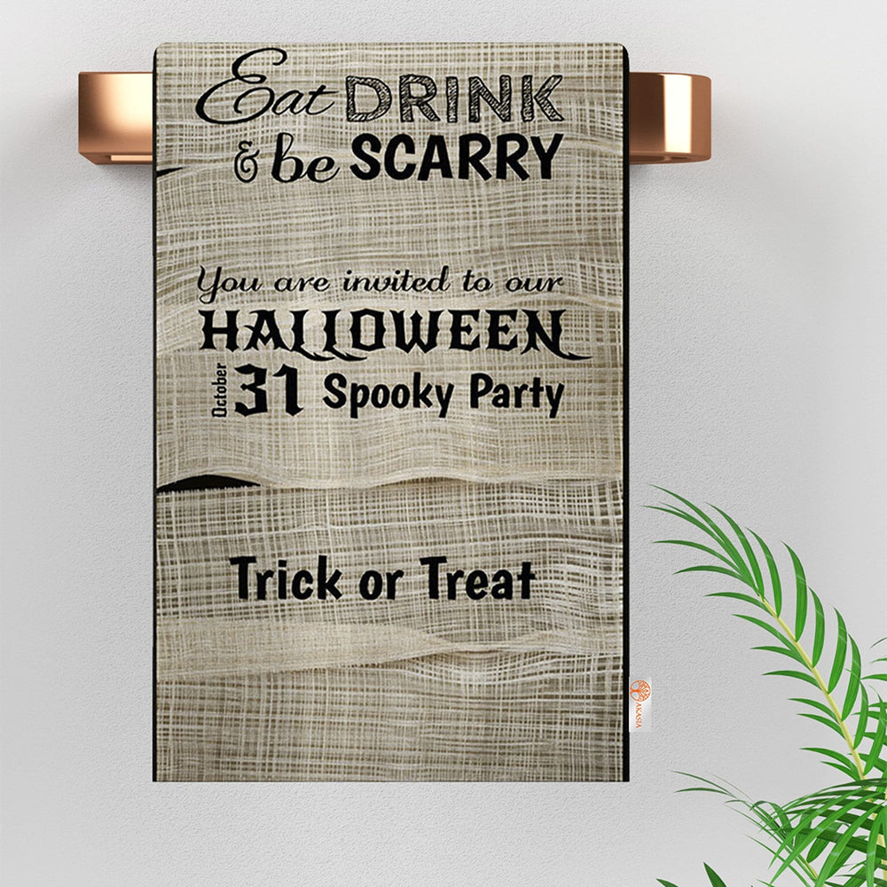 Happy Halloween Tea Towel|Eat Drink Be Scary Towel|Trick or Treat Towel|Bat Print Dishcloth|Dust Remover|Cost-Effective Thanksgiving Towel