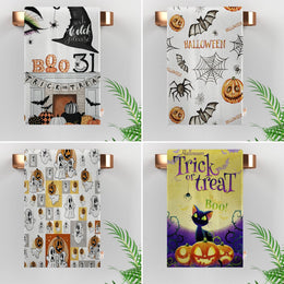 Halloween Tea Towel|Carved Pumpkin Towel|Ghost Print Towel|Trick or Treat Dishcloth|Spider Dust Remover|Fall Cleaning Cloth|Scary Home Decor