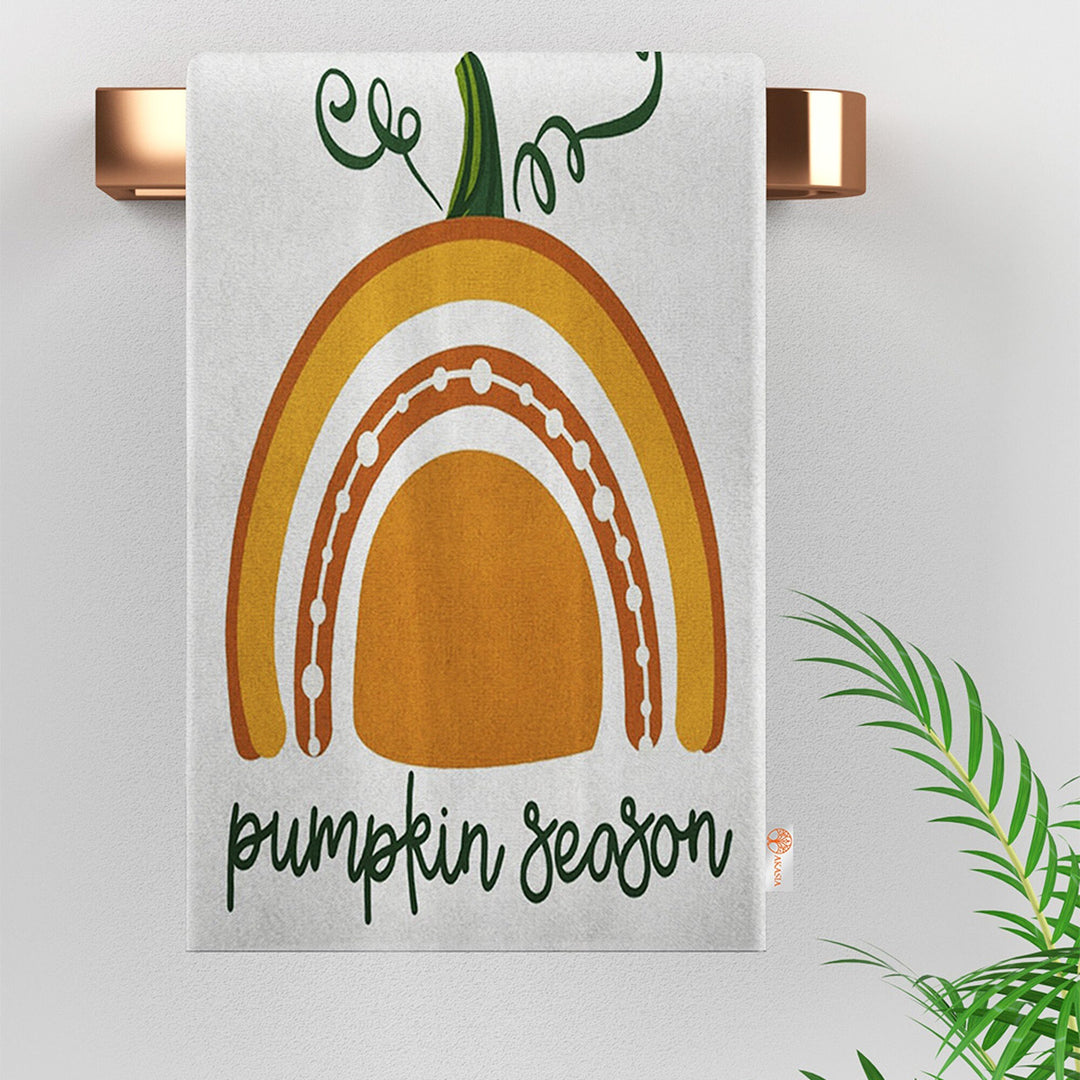 Hello Autumn Towel|Fall Trend Dishcloth|Orange Pumpkin Towel|White Pumpkin Towel|Happy Thanksgiving Print Hand Towel|Pumpkin Season Rag